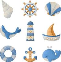 Watercolor marine set. Hand drawn illustration isolated on white background. vector