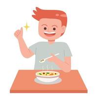 Little boy love eating soup vector