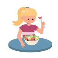 Little girl refusing to eat vegetables vector