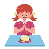 Little girl love eating cake vector