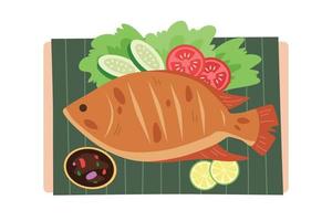 deliciosa imagen vectorial de pescado a la parrilla vector