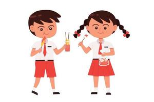 elementary students eating school snacks vector