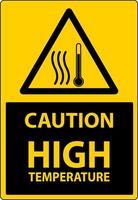 Caution High temperature symbol and text safety sign. vector