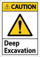 Deep Excavation Caution Sign On White Background vector