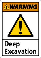Deep Excavation Warning Sign On White Background vector