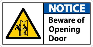 Notice Beware Opening Door Sign On White Background vector