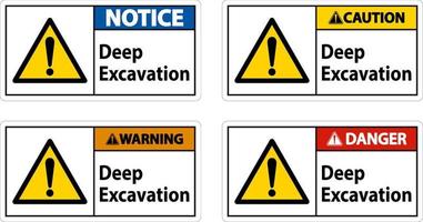 Deep Excavation Danger Sign On White Background vector
