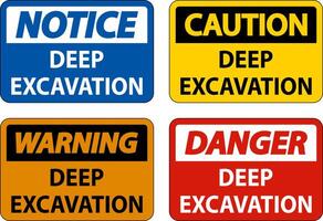 Deep Excavation Danger Sign On White Background vector