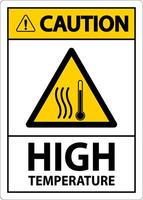 Caution High temperature symbol and text safety sign. vector