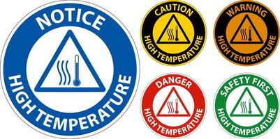 Caution High temperature symbol and text safety sign. vector