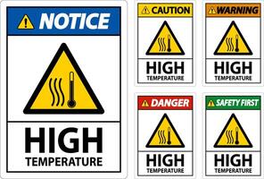 Caution High temperature symbol and text safety sign. vector