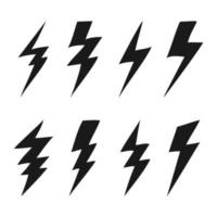 Set of electric lightning, thunder bolt in doodle style. isolated on white background. vector illustration