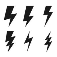 Set of electric lightning, thunder bolt in doodle style. isolated on white background. vector illustration