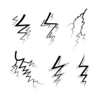 Flash Icon set. electric lightning, thunder bolt in doodle style. isolated on white background. vector illustration