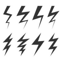 Set of electric lightning, thunder bolt in doodle style. isolated on white background. vector illustration