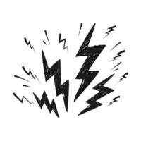 Set of electric lightning, thunder bolt in doodle style. isolated on white background. vector illustration