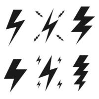 Set of electric lightning, thunder bolt in doodle style. isolated on white background. vector illustration