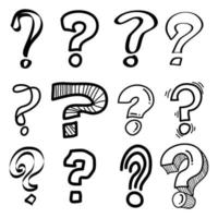 Set of hand drawn question marks. doodle questions marks. isolated on black and white. vector illustration.