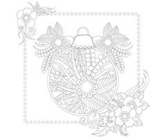 página de coloración de bolas de navidad para estilo garabato con flor mehendi. vector