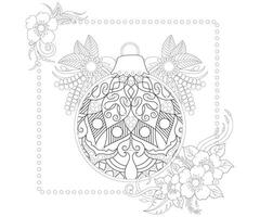 página de coloración de bolas de navidad para estilo garabato con flor mehendi. vector