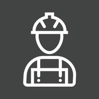 icono de línea invertida de trabajador de construcción vector