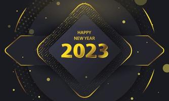 feliz año nuevo 2023 diseño tipográfico con fondo de lujo. ilustración de logotipo adecuada para fondo, banner, tarjeta de felicitación, etc. vector