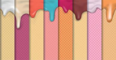 juego 8 piezas fondo de textura de helado de diferentes sabores y colores - vector