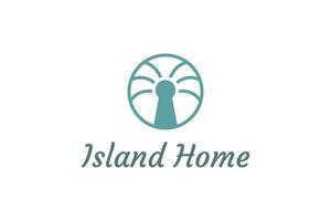 palm tree and keyhole object with minimalist and modern shape suitable for island property and apartment logo vector