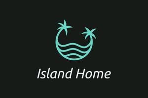 Ocean waves and palm tree combined with simple minimalist and modern shapes suitable for logo and icon vector