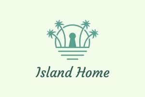 palm tree and keyhole object with minimalist and modern shape suitable for island property and apartment logo vector