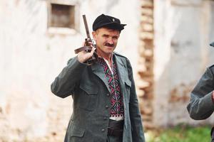 TERNOPIL, UKRAINE - June 2020 UPA Ukrainian Insurgent Army movie filming. Pictures of backstage. Old soldier photo