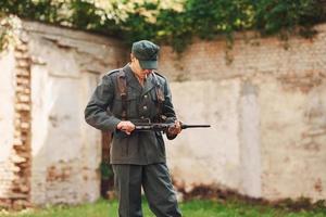 TERNOPIL, UKRAINE - June 2020 UPA Ukrainian Insurgent Army movie filming. Pictures of backstage. Young soldier with weapon photo