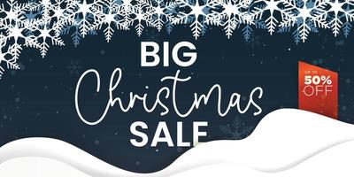 BIG Christmas SALE. Christmas Winter Product podium on the background of drifts, snowflakes and snow. Realistic product podium for winter and christmas discount design, sale. vector