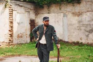 TERNOPIL, UKRAINE - June 2020 UPA Ukrainian Insurgent Army movie filming. Pictures of backstage. Young soldier with weapon photo