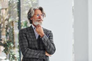 Businessman in the office. Senior stylish modern man with grey hair and beard indoors photo