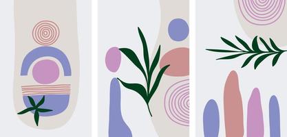 colección de carteles de arte contemporáneo en colores pastel. papel abstracto corta elementos geométricos y trazos, hojas y puntos. gran diseño para medios sociales, postales, impresos. vector