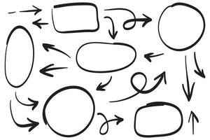 flechas circulares y conjunto de diseño de vectores de escritura de garabatos abstractos