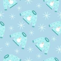 Vector seamless pattern with an ugly sweater and snowflakes on a blue background. Winter theme.