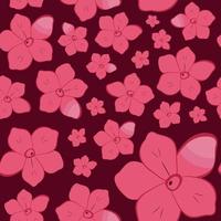 Seamless pattern with flowers of different sizes in magenta on a dark background vector