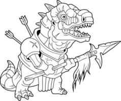 fantasy knight dinosaur, coloring book, outline illustration vector