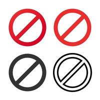 signo de prohibición, conjunto de iconos de símbolo de bloque aislado sobre fondo blanco. sin señal, señal de alto, cancelado, sin estacionamiento. vector