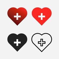 Red heart and plus, cross medical symbol set isolated on background. vector