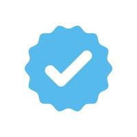 Blue verified tick, valid seal icon in flat style design isolated on white background. Validation concept. vector