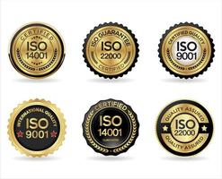 Iso certification gold and black badge collection vector