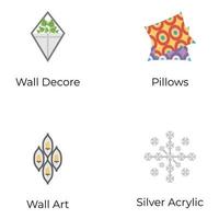 paquete de iconos planos de ropa de cama y decoración para el hogar vector