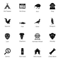 paquete de animales, iconos sólidos de especies de aves vector