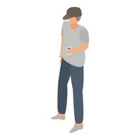 Young man coffee cup icon, isometric style vector