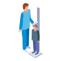 Pediatrician height measurement icon, isometric style vector