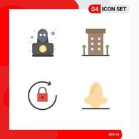 conjunto de 4 iconos planos comerciales paquete para detective flecha robo tienda frente rotar elementos de diseño vectorial editables vector