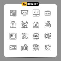 Pictogram Set of 16 Simple Outlines of electronics love global briefcase interior Editable Vector Design Elements